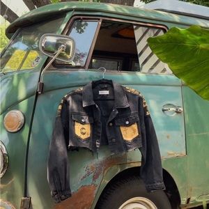 One of a Kind Handed Painted Cavalini Black Denim Cropped Jacket